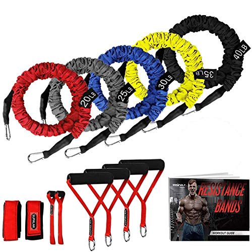Resistance Bands, 15 Pieces Exercise Elastic Bands Set, 20lbs to 40lbs Resistance Tubes with Heavy Duty Protective Nylon S...