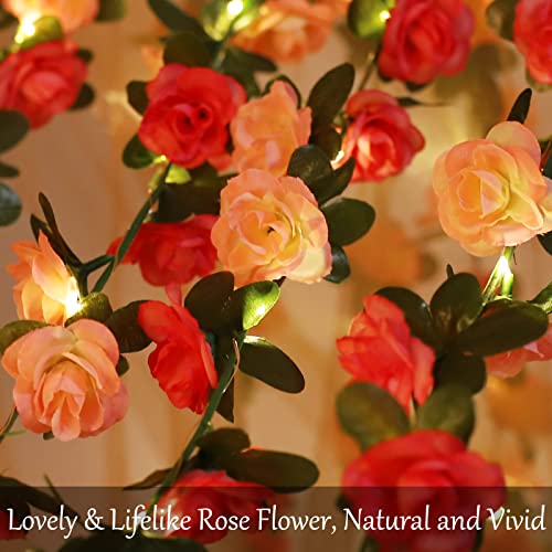 Fielegen 30 LED Rose Flower String Lights 8.2ft Artificial Flower Garland with Lights Hanging Fake Rose Flower Vine Lights...