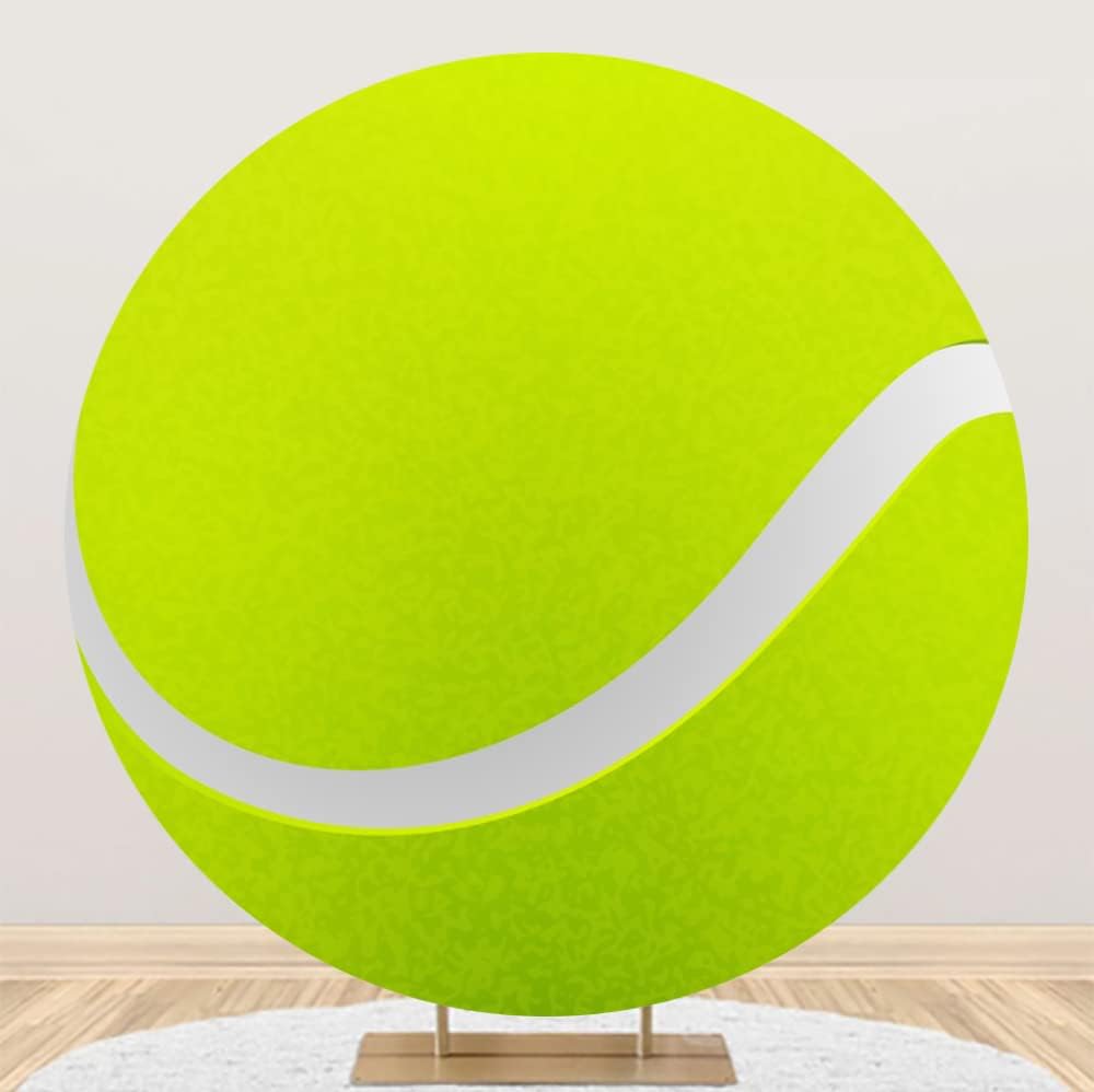 Leyiyi 7.2x7.2ft Tennis Round Backdrop Cover Polyester Green Tennis Balls Photography Background Sports Themed Birthday Party Decoration Tennis Ball Stadium Game Background Studio Props Photo Booth