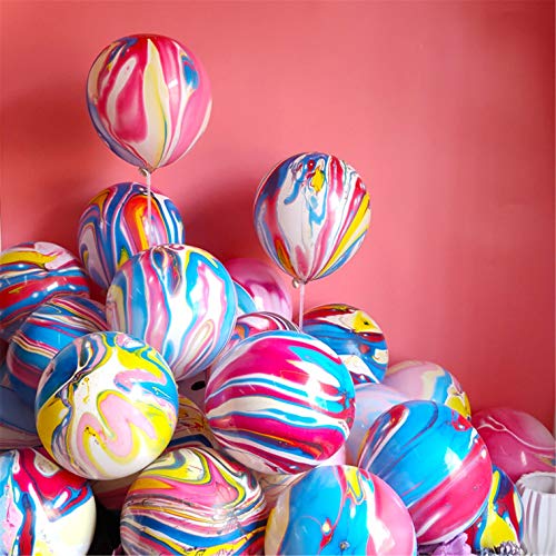Rainbow Tie Dye Balloons 100PCS 12 Inch Agate Marble Latex Swirl Balloons For Tie Dye Birthday Party Supplies,Candyland,Ba...