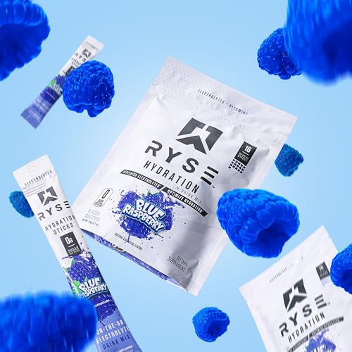 RYSE Hydration Electrolyte Powder Drink Mix Packets - Blue Raspberry - Sugar-Free Full Spectrum Electrolytes with Essentia...