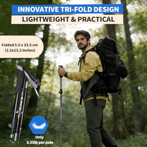 Deepfeel Collapsible Trekking Pole Adjustable Hiking Pole - Aluminum Alloy 7075 Walking Stick with Telescopic & Foldable T...