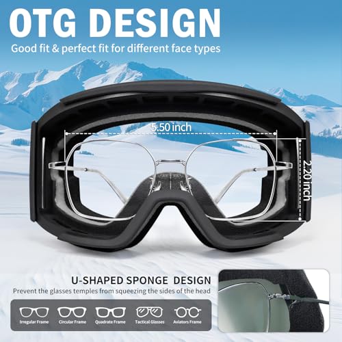 VEWOE Ski Goggles for Men Women,Anti Fog UV Protection Snowboard Goggles for Adult & Youth,OTG Snow Skiing Goggles