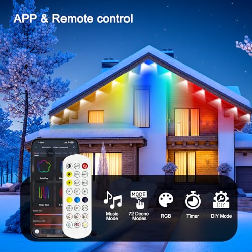 Yffshlcs Permanent Outdoor Lights  200Ft Outdoor String Light Smart Rgb With 72 Scene Modes  Ip67 Waterproof Holiday Lights For Outside  App And Remote Control Party Holidays