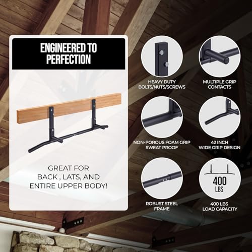 AmStaff Fitness Joist Mount Pull Up Bar, Ceiling Mounted Chin Up Bar for Home Gym, Crossfit, Beam, Rafter - Heavy Duty, Mu...