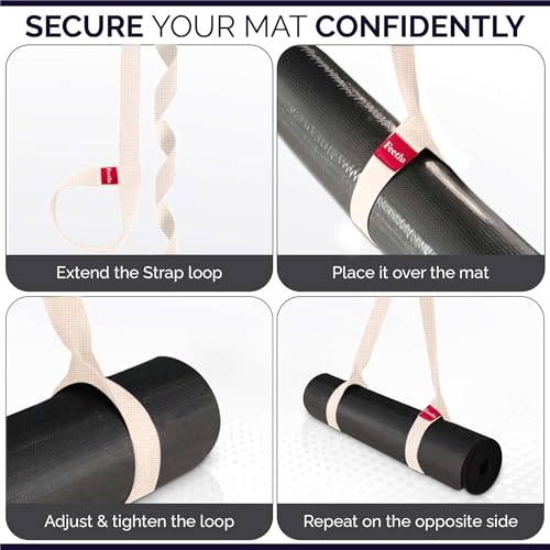 Feetlu Yoga Mat Straps 2 in 1 - Cotton - Adjustable anti-slip straps for yoga, pilates, stretching, for carrying mats