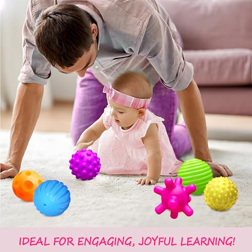 ROHSCE Baby Textured Multi Sensory Toys Massage Ball Gift Set BPA Free for Toddlers 1-3 Soft Balls Montessori Infant Baby ...