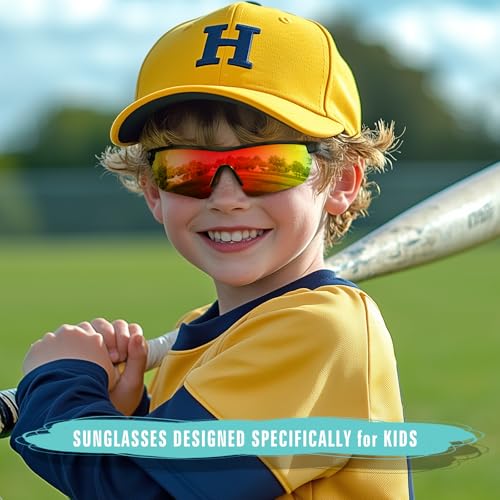 Vcarsian Kids Sunglasses Youth Baseball Sun Glasses Polarized Sports TR90 Lightweight Cycling Shades Frame Boys Girls