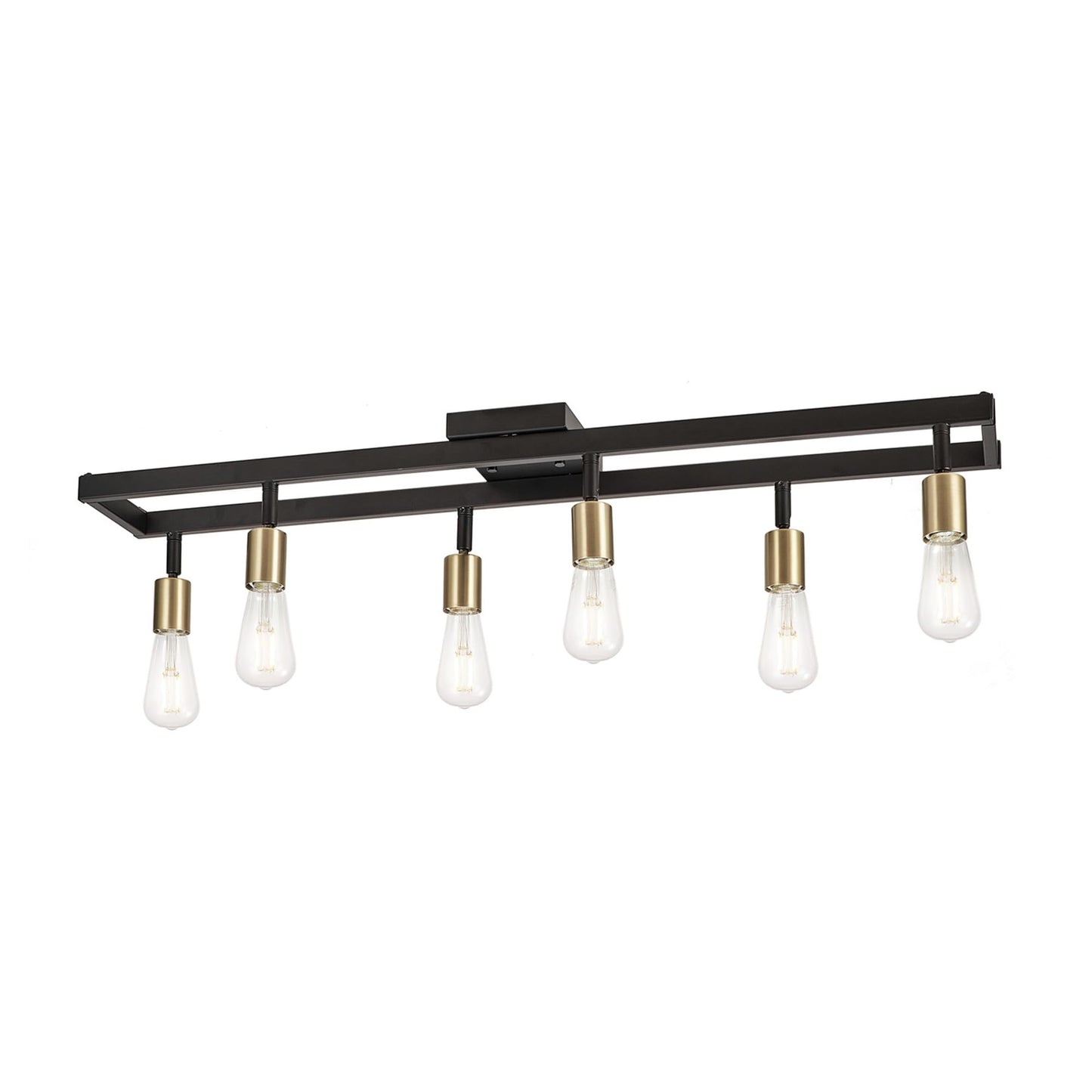 GLOBE Electric 64000096 36" 6-Light Track Lighting, Matte Black, Brass Sockets, Adjustable Pivoting Heads, Ceiling Light Fixture for Kitchen Island, Hallway, or Dining Room, Modern Farmhouse Lights