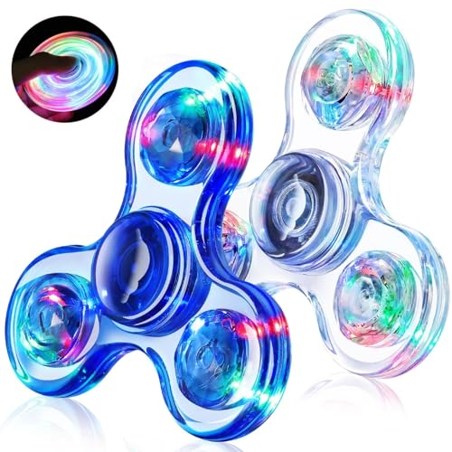 Fidget Spinner 2 Pack, Light up Sensory Fidget Toys Adults Kids 4-8-12 with Autism ADHD, Valentines Day Gifts for Kids Glo...