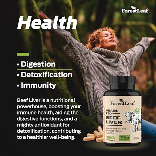 ForestLeaf Grass Fed Beef Liver Capsules, 3000mg Per Serving, Supports Immunity & Body Wellness, Cleansing, Digestion, Nat...