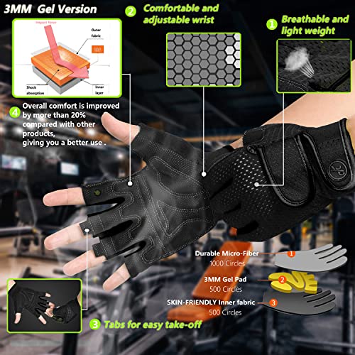 MOREOK Workout Gloves Padded Weight Lifting Gloves for Men/Women, [3MM Gel] Fingerless Grip Gym Gloves Fitness Gloves for ...