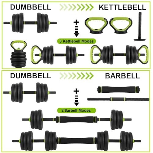Adjustable Dumbbell Set, 30/44/66/88Lbs Free Weight Set with Connector, 4 In1 Dumbbells Set Used As Barbell, Kettlebells, ...
