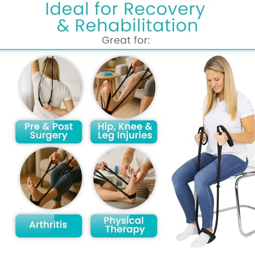 Vive Proflex Strap - Physical Therapy Leg Lifter Assist with Nylon Webbing for Recovery, Stretching - Loop with Hand Grips...