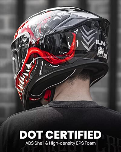 ILM Full Face Dual Visor Motorcycle Helmets with Rear Wing Pinlock Compatible Motorbike Street Bike Helmet DOT Men Women M...