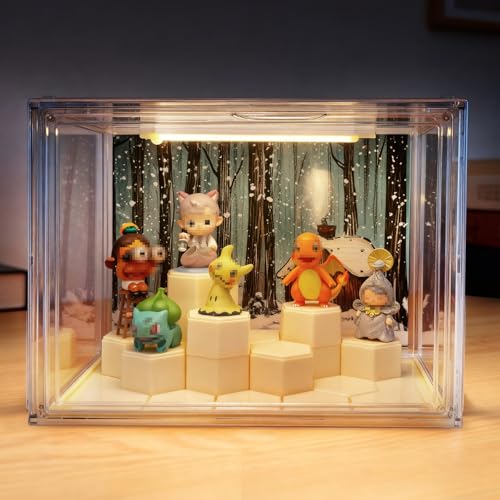 Clear Acrylic Display Cases for Collectibles with LED Light,DIY Scene, with Backdrop, No Dust , No Moisture, for Figures C...