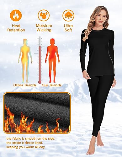 YADIFEN Women Thermal Underwear Set,Long Johns for Women Base Layer with Fleece Lined Long Underwear Top Bottom Cold Weather