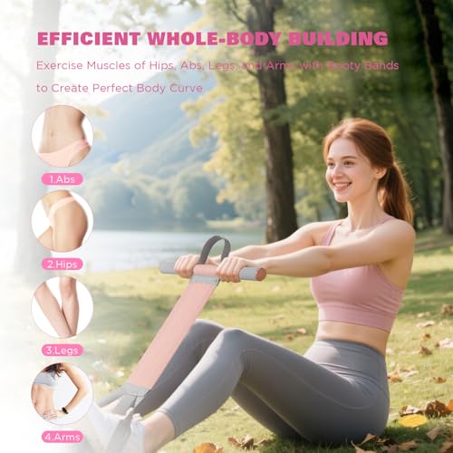 Fitness Resistance Band with Handles & Non-Slip Pedal, 150lb Fabric Exercise Bands, Yoga Starter Sets Sit Up Pull Rope for...