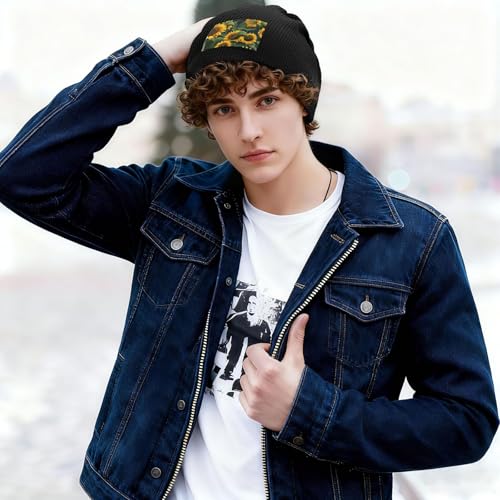 YANYU Plants Theme Sunflower Print Lightweight Waffle Pullover Hat Men Women Winter Headwear Outdoor Camping Travel