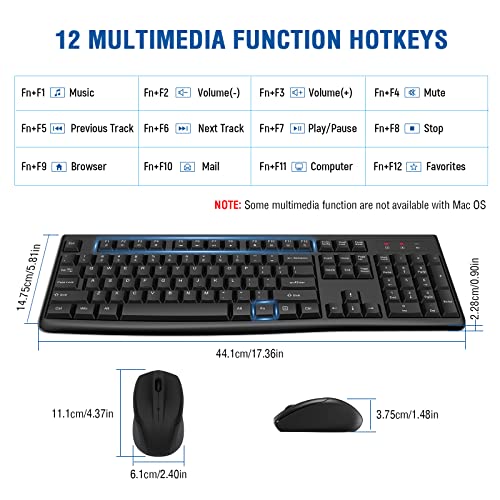 Wireless Keyboard and Mouse Combo, EDJO Full-Sized 2.4GHz USB Computer Wireless Keyboard and Optical Mouse for Windows, Ma...