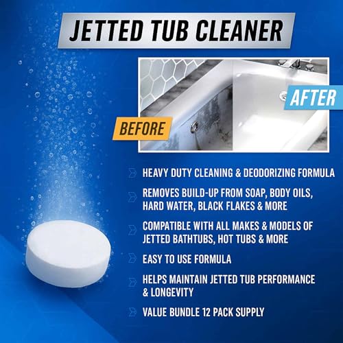 Jetted Tub Cleaner Bathtub Tabs - 12 ACTIVE Cleaning Tablets, Compatible with Whirlpool & Spa Bath System, Jets, Whirl Tub...