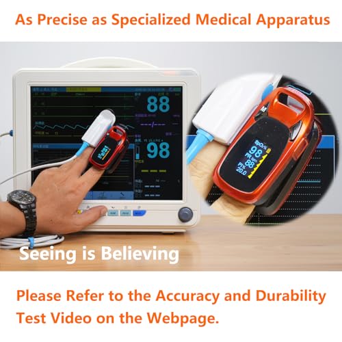 Fingertip Pulse Oximeter with Plethysmograph and Perfusion Index, include carrying case, Large OLED Digital Display Blood ...