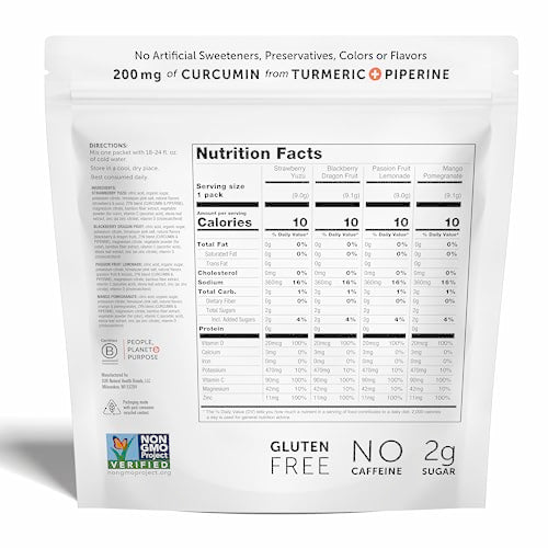 ZYN Electrolyte Drink Mix Hydration Packets, Electrolytes Powder, Hydration Packets w/Turmeric Curcumin, Vitamin C and D, ...