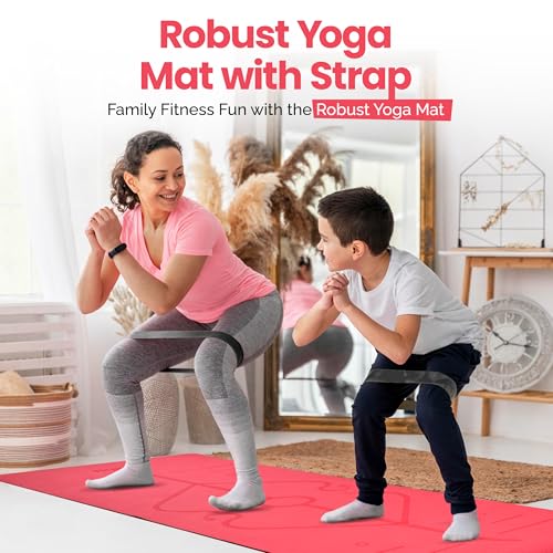 Robust Extra Thick Yoga Mat 1/4 & 1/3 & 2/5 Inch - Non Slip Exercise Mat with Alignment Lines, Carrying Strap, TPE Eco-Fri...