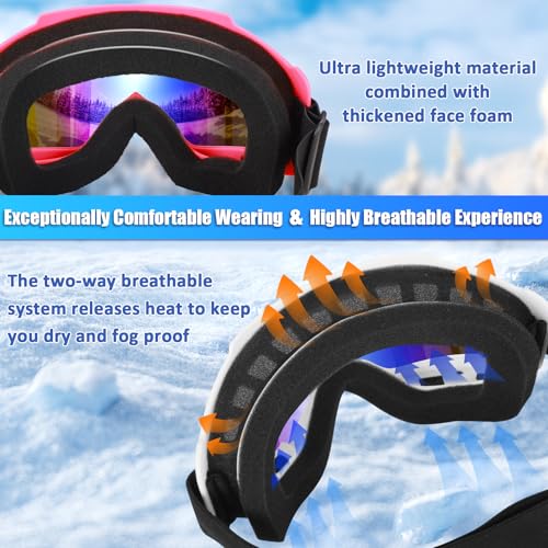 YENPK Ski Goggles Men Women, Snowboard Goggles UV Protection Anti Fog OTG Snow Goggles for Snowmobile Skiing Skating