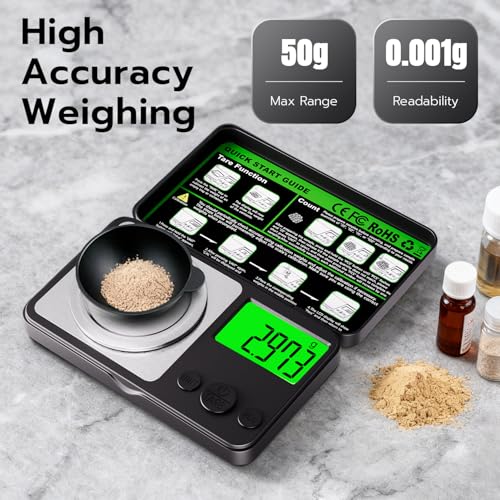 Wigearss Digital Milligram Scale 50g x 0.001g, Mini Precision Scale with Tare weight Function,Calibration Weight ＆ Backlit...