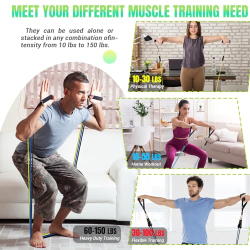 Resistance Bands Set with Yellow Handles, Exercise/Workout/Fitness Bands with Door Anchor, Legs Ankle Straps for Resistanc...