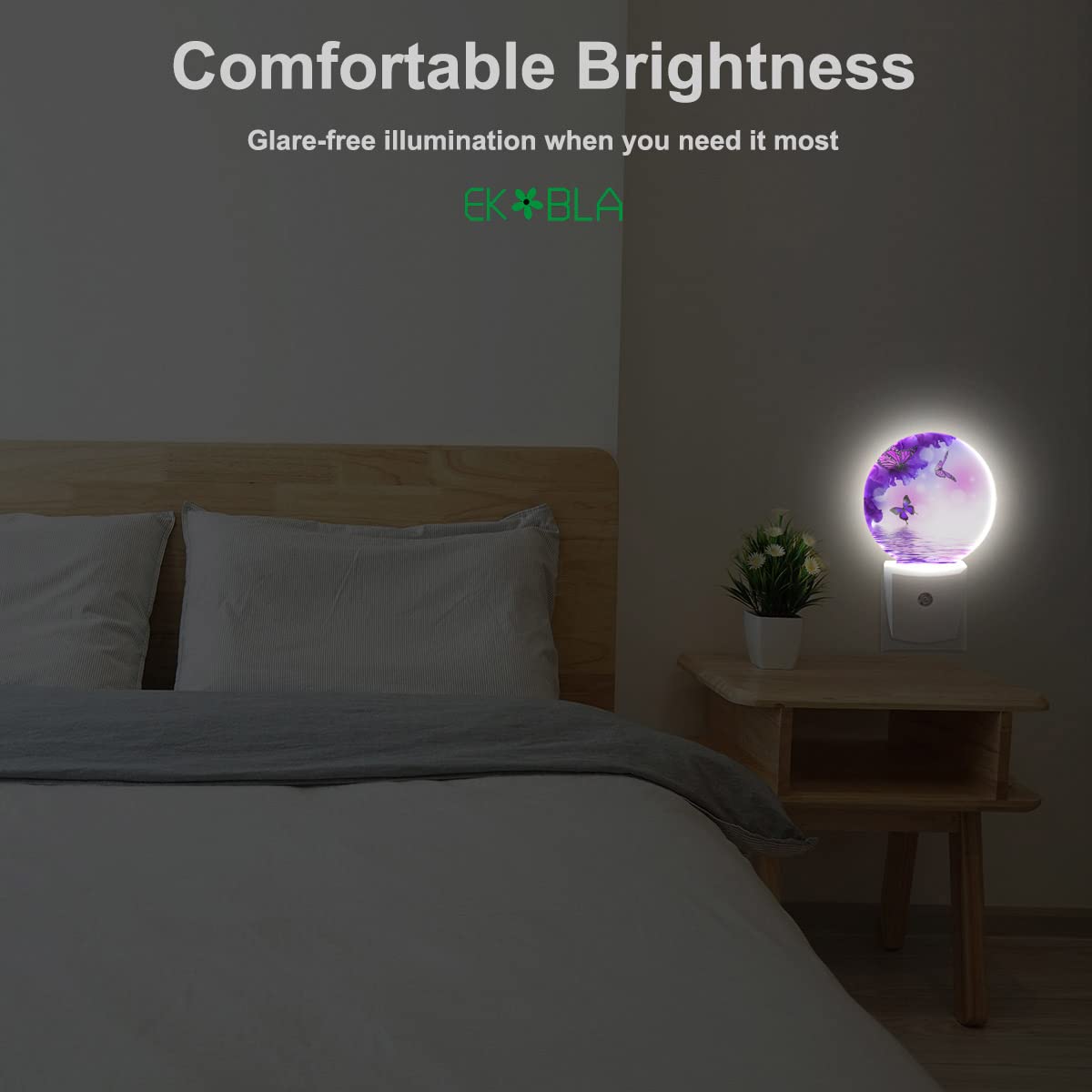 Ekobla Flower Butterfly Night Light - Purple Led Wall Plug-In Nightlights With Auto Sensor  Dusk To Dawn Lighting For Bedroom & Nursery (0.5W Sleep-Friendly Glow)