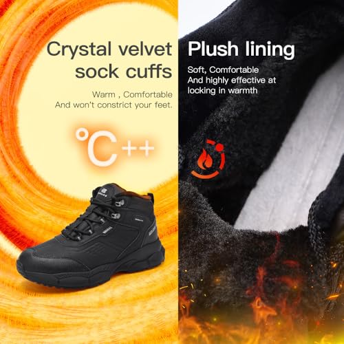 BAIBAO A-S Men's Waterproof Snow Boots Winter Hiking Boots with Crystal Long-Pile Fur Lining | Non-Slip Turbine Grip Insol...