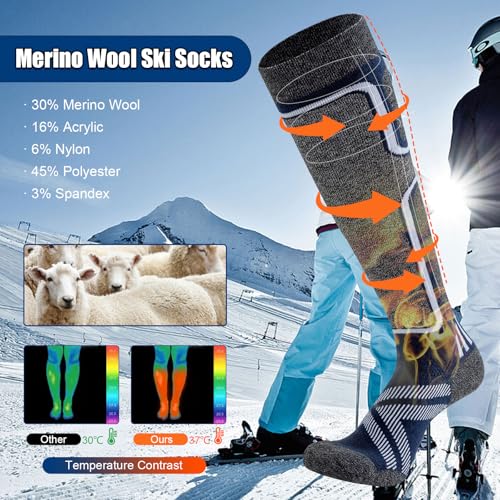 Cirorld Merino Wool Ski Socks Women Men,2 Pairs Knee High Winter Warm Skiing Socks Performance Thermal Snowboarding Socks