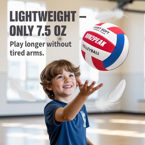 RUN2PEAK Light Soft Beginner Volleyball - Lightweight Soft Foam Composite Cover Training Ball, Official Size 5 - Gentle on...