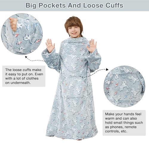 Viviland Wearable Fleece Blanket with Sleeves & Foot Pocket for Kids Lightweight Soft Blanket for Boys and Girls, 47" x 4...