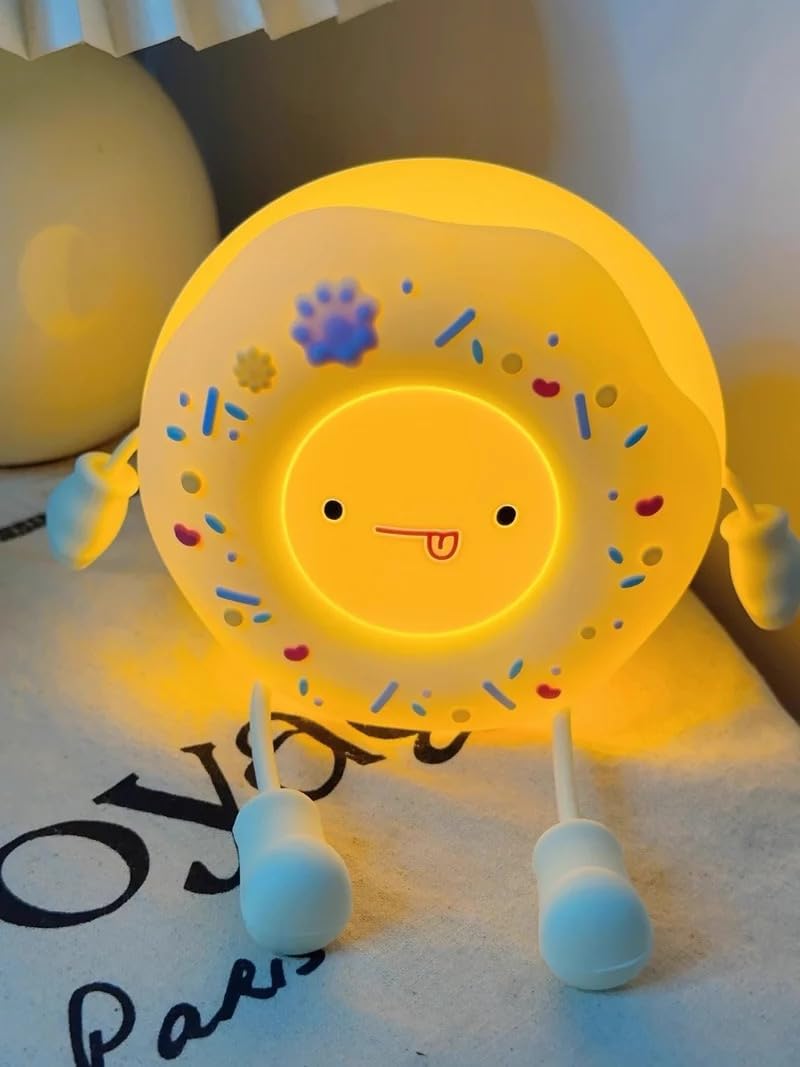 Yenergy Cute Donut Night Light - Silicone Kids Rechargeable Adjustable  Contact Switch Room Decor Gift (White)