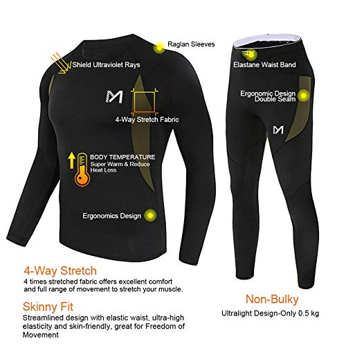 MEETYOO Thermal Underwear for Men, Winter Gear Long Johns Base Layer Top and Bottom Set for Skiing Running