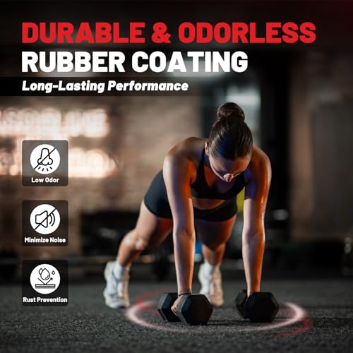 PAPABABE Hex Dumbbell Sets with Rack, 60-550lb Rubber Coated Dumbbell Weight Set and Storage Rack, Multiple Options Hand W...