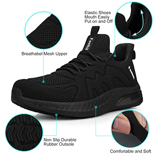 Feethit Mens Non Slip Walking Sneakers Lightweight Breathable Slip on Running Shoes Athletic Gym Tennis Shoes for Men