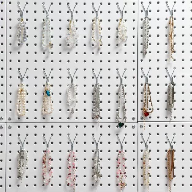 HUHOLE 40 Pack Pegboard Hooks J-Hook – 1 Inch Silver J Hooks for Pegboard – Heavy Duty Peg Board Hooks for Hanging Jewelry, Keys, Retail Items & Small Tools – Fits 1/8” & 3/16” Pegboards