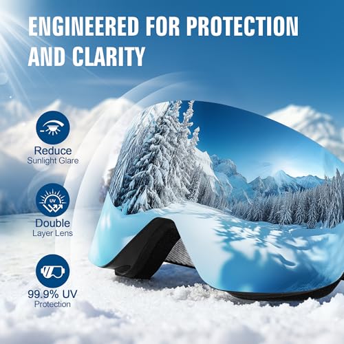 suoso OTG Ski Goggles for Men and Women, Frameless Magnetic Snowboard Goggles Anti Fog UV400 Protection Snow Glasses