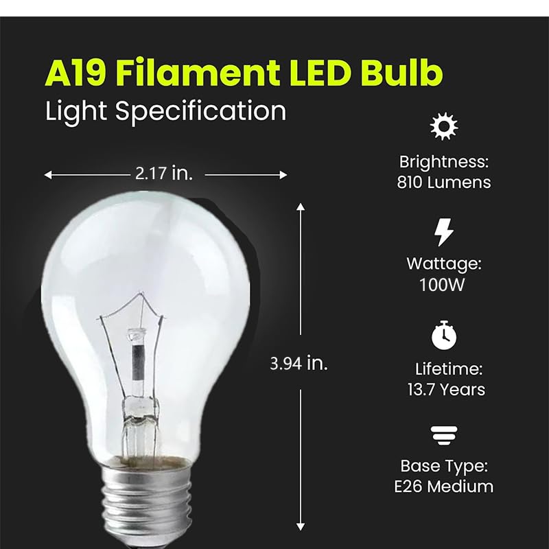 Hrsovii A19 Clear Incandescent Rough Service Light Bulb, 100 Watt Incandescent Light Bulbs, A19 100 WATT Bulbs ，2700K Soft White, E26 Medium Base, 110-130V (4 Pack)
