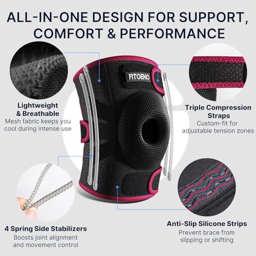 Fit Geno KneeXpert Knee Brace with Side Stabilizers & Patella Gel Pad - Adjustable Compression Support for Pain Relief, Me...