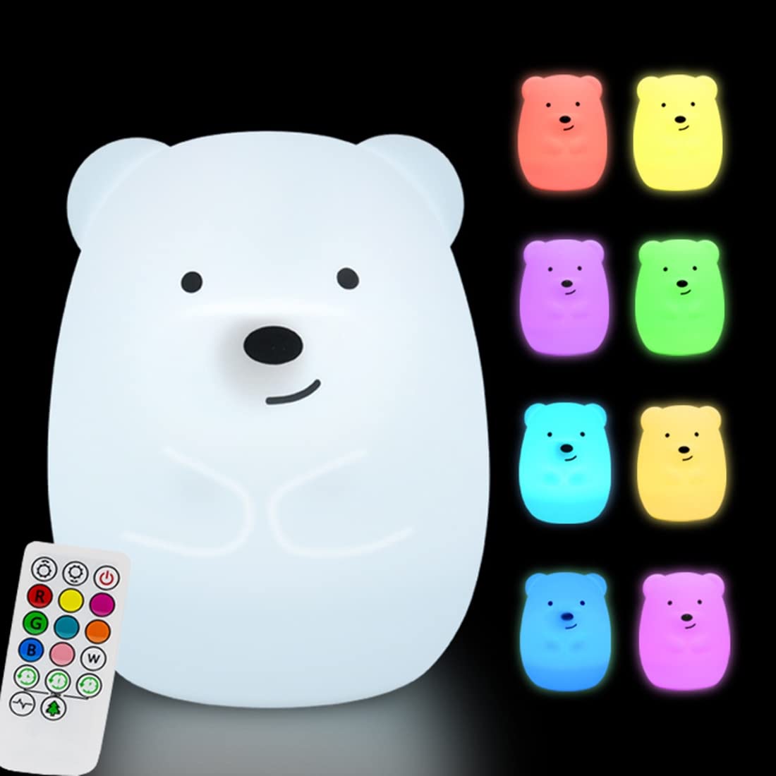 Glinrui Large Bear Night Light for Kids, Silicone nightlights Bedside Table Lamps Baby Bedroom Lighting Nursery Childrens Bed L