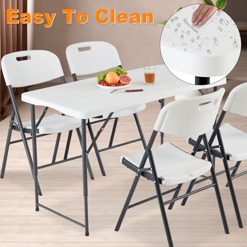 FROASISPRO 4ft Folding Table, Portable Fold-in-Half Adjustable Height Utility Table for Indoor/Outdoor Use, Durable HDPE &...