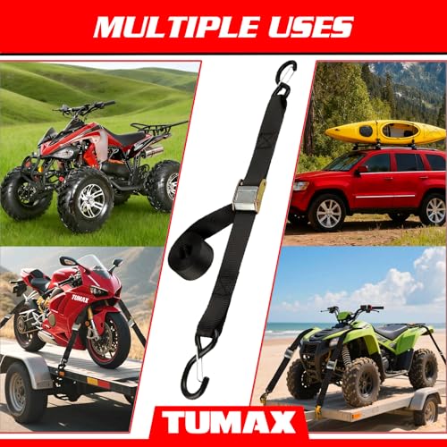 TUMAX Tie Down Strap Cambuckle Strap - 2500lbs Break Strength, 1.5 in x 8ft Cargo Straps with Safety S-Hooks, Heavy Duty C...