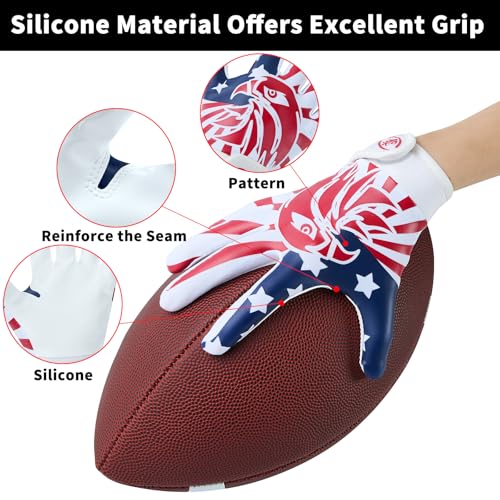 WATSAVPUP Youth Football Gloves, Children's Silicone Grips, Sports Receiver Gloves with Super Strong Capabilities, Enhanci...
