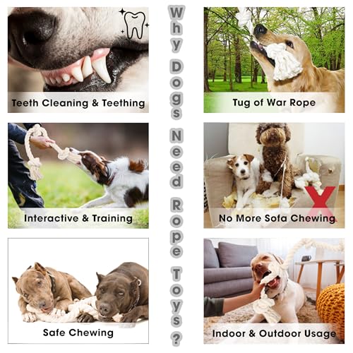 Barida Natural White Cotton Tough Dog Rope Toy for Medium & Large Dogs. Non Toxic and Premium Rope Toys for Dogs.