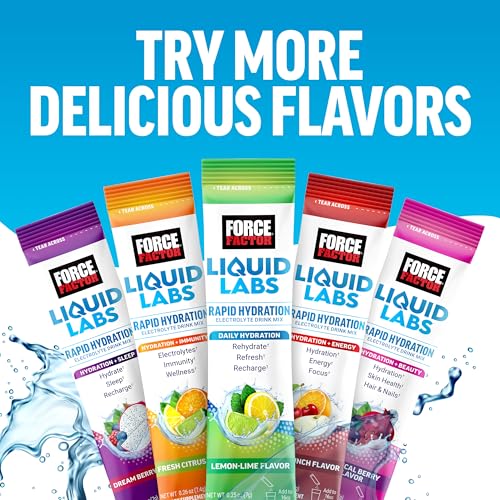 Force Factor Liquid Labs Electrolytes Powder Packets—Tropical Fruit—Hydration Packets to Make Electrolyte Water, with 5 Es...